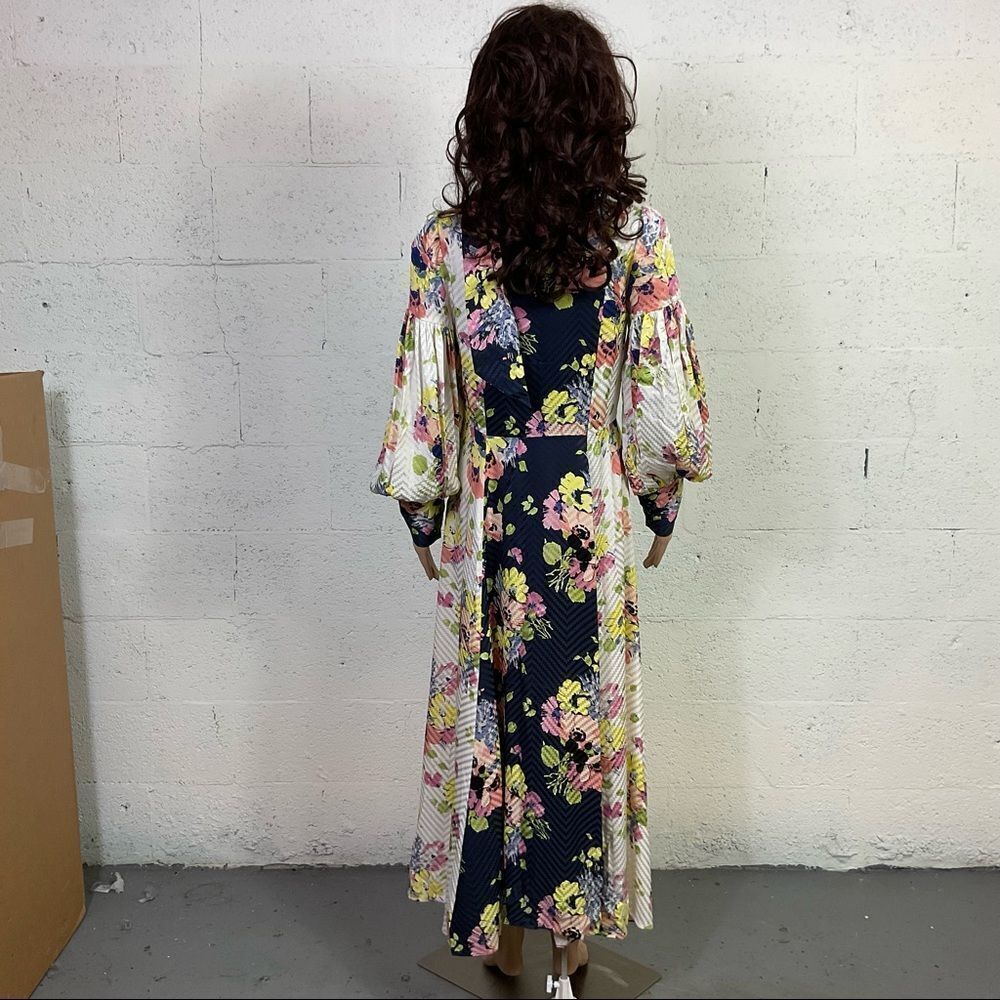 Jill Stuart Paola Mixed Floral Print Tie Neck Long Sleeve Silk Midi Dress 4 - Picture 7 of 10